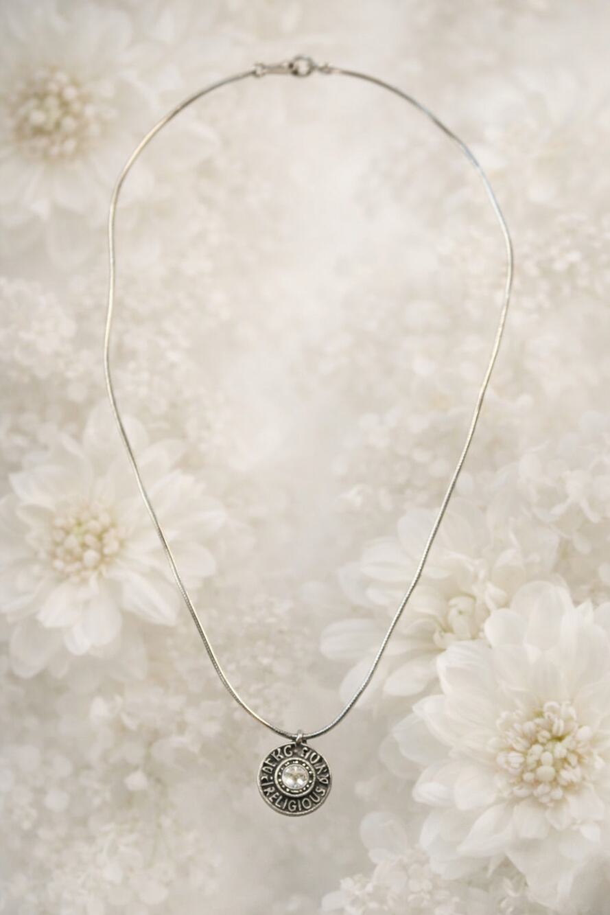 Sterling Silver Y2K Necklace Millenium 2000 925 Gemstone Pendant Italy Chain